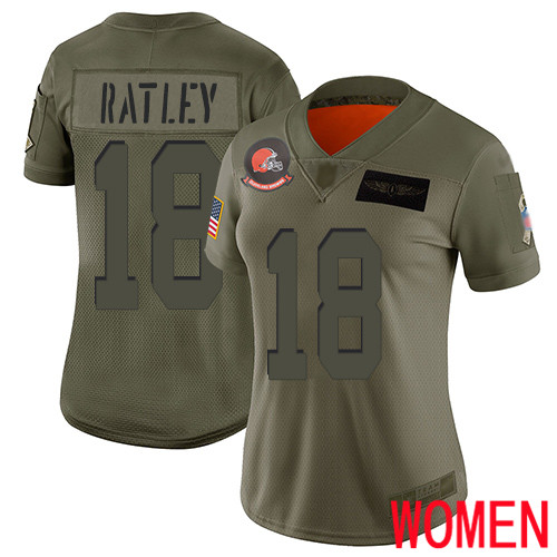 Cleveland Browns Damion Ratley Women Olive Limited Jersey #18 NFL Football 2019 Salute To Service->women nfl jersey->Women Jersey